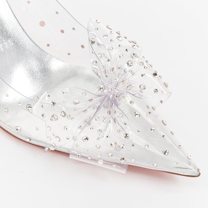 CHRISTIAN LOUBOUTIN Bridal Jelly Strass 80 silver crystal PVC bow pump EU38