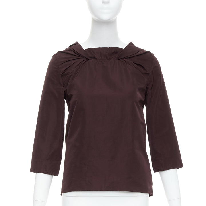 MARNI burgundy silk blend reverse dipped neckline cropped top IT38 XS