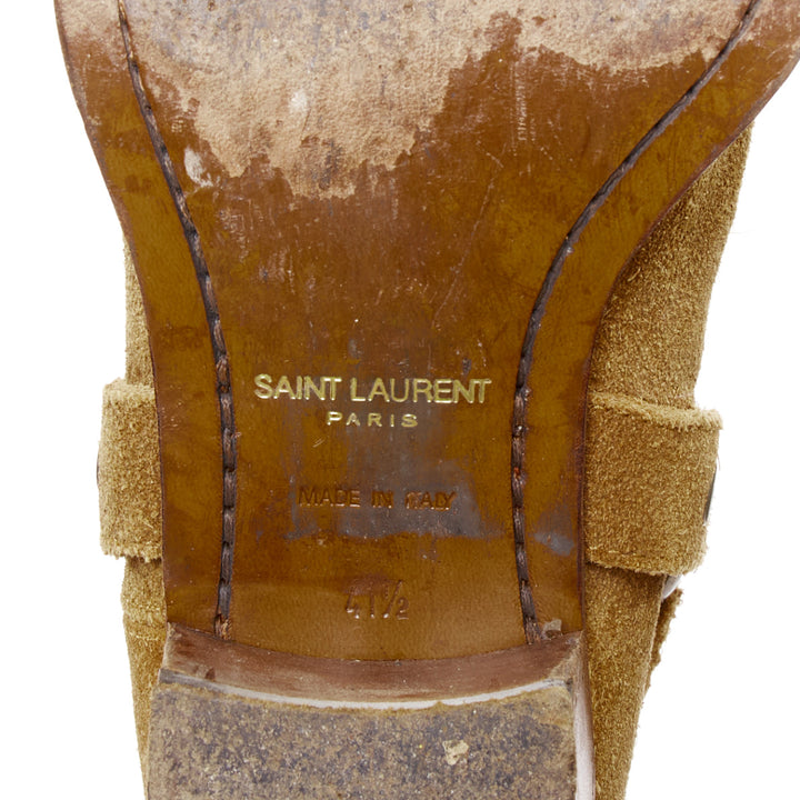 SAINT LAURENT Wyatt tan brown leather harness western boots EU41.5