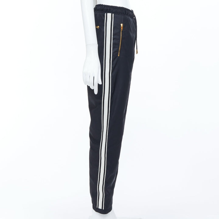 CELINE black nylon side stripe embroidered logo drawstring track pants FR36 S