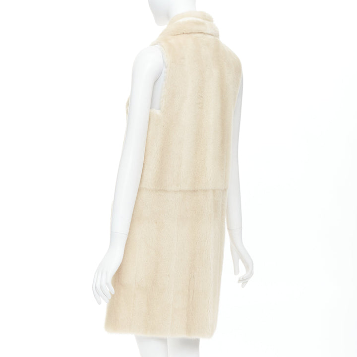 FENDI Reversible beige fur champagne gold leather metallic vest coat IT36 XXS