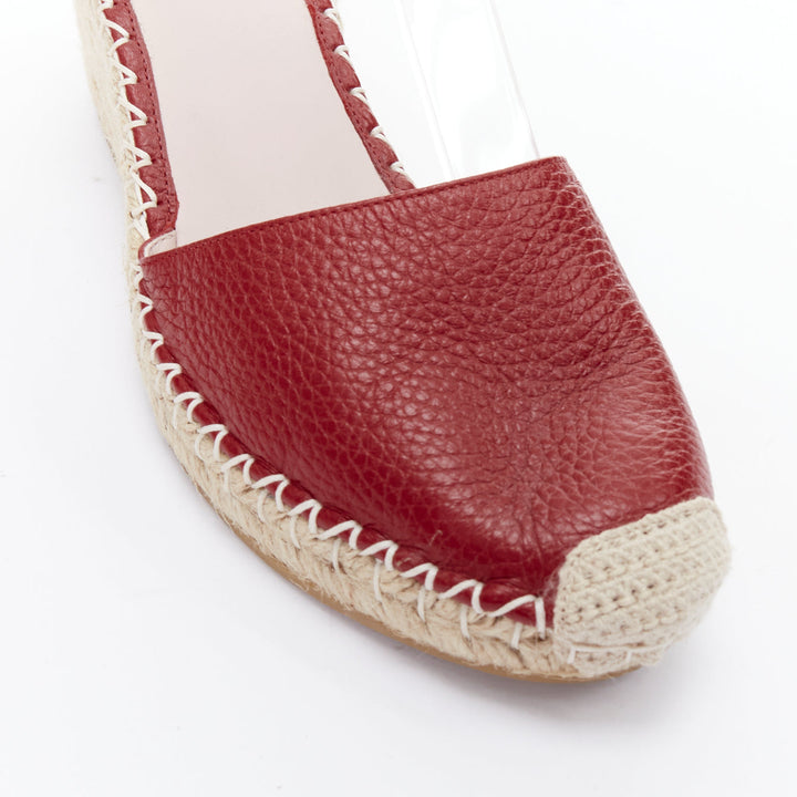 VALENTINO Rockstud 85 red leather jute espadrille wedge EU39