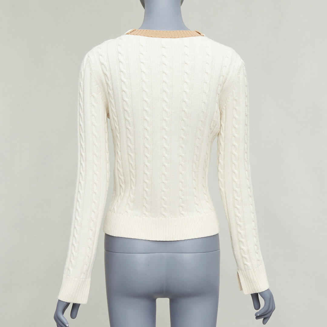 LOEWE ecru wool cotton anagram cable knit cropped sweater XS