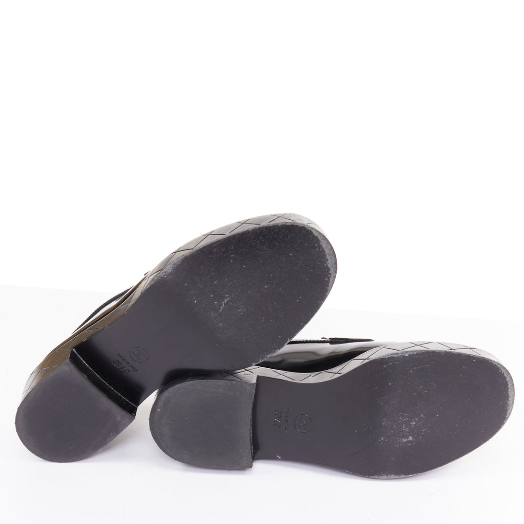 CHANEL 24K Heart CC black  leather quilted platform penny loafers shoes EU39.5
