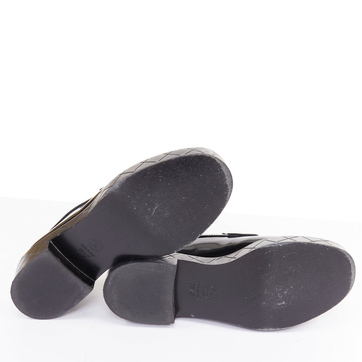 CHANEL 24K Heart CC black  leather quilted platform penny loafers shoes EU39.5