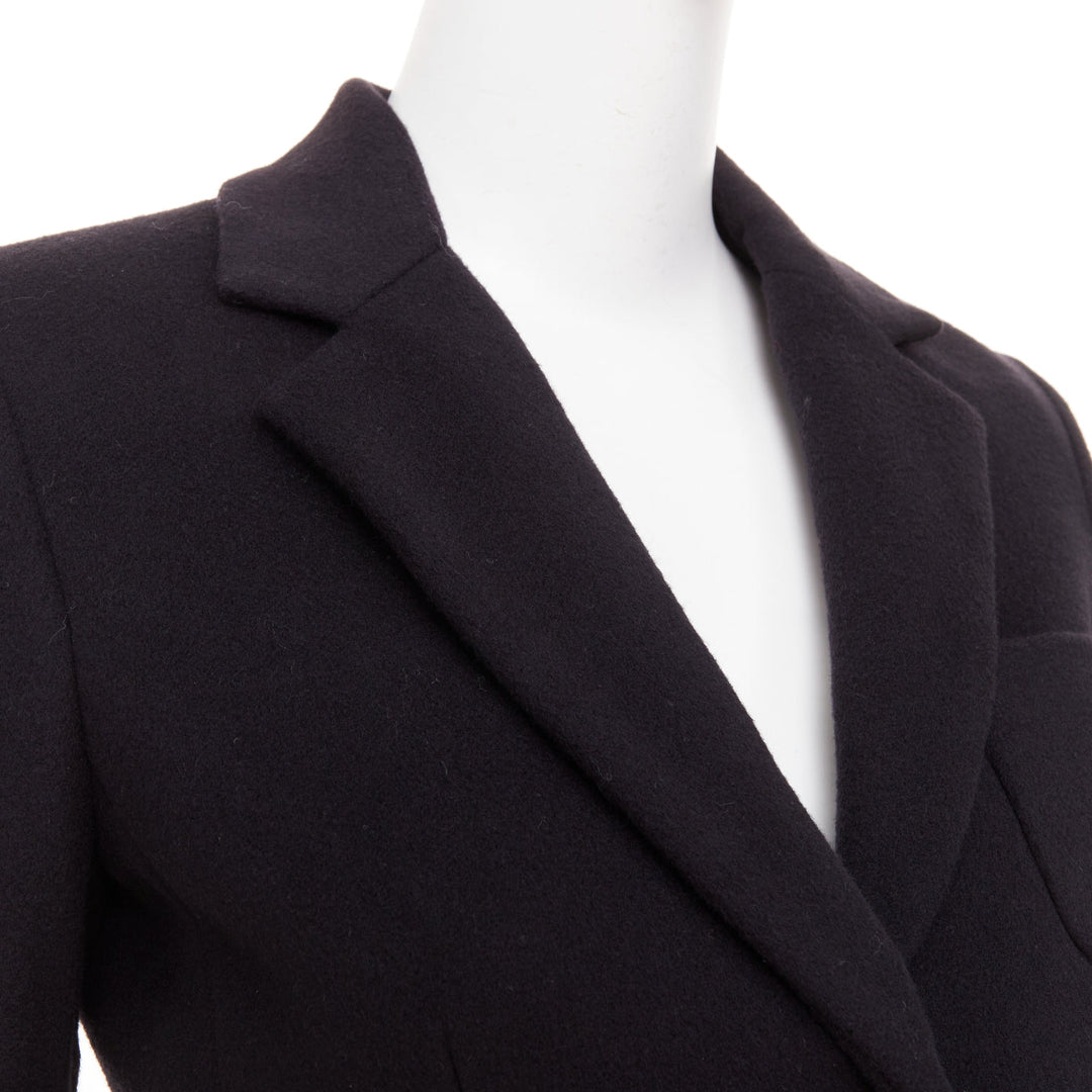 THE ROW black wool deerskin trim 3 patch pockets fitted blazer jacket US2 S