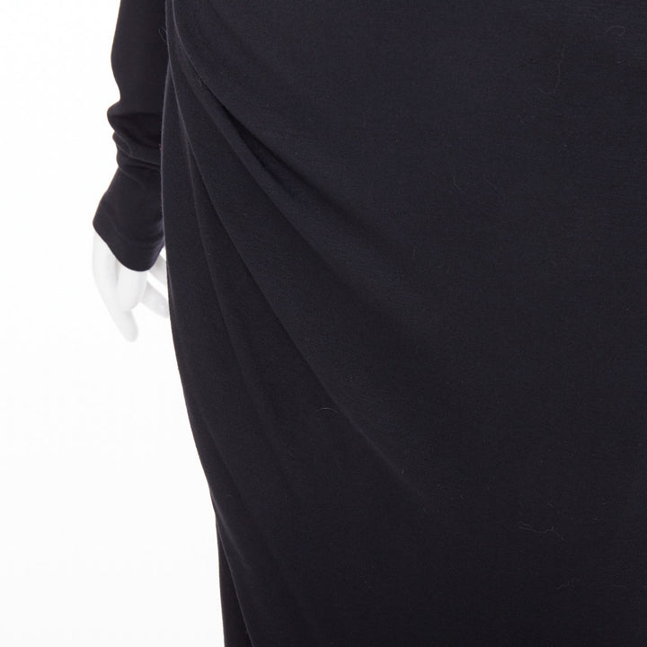 DONNA KARAN black jersey cold shoulder long sleeve side drape dress L