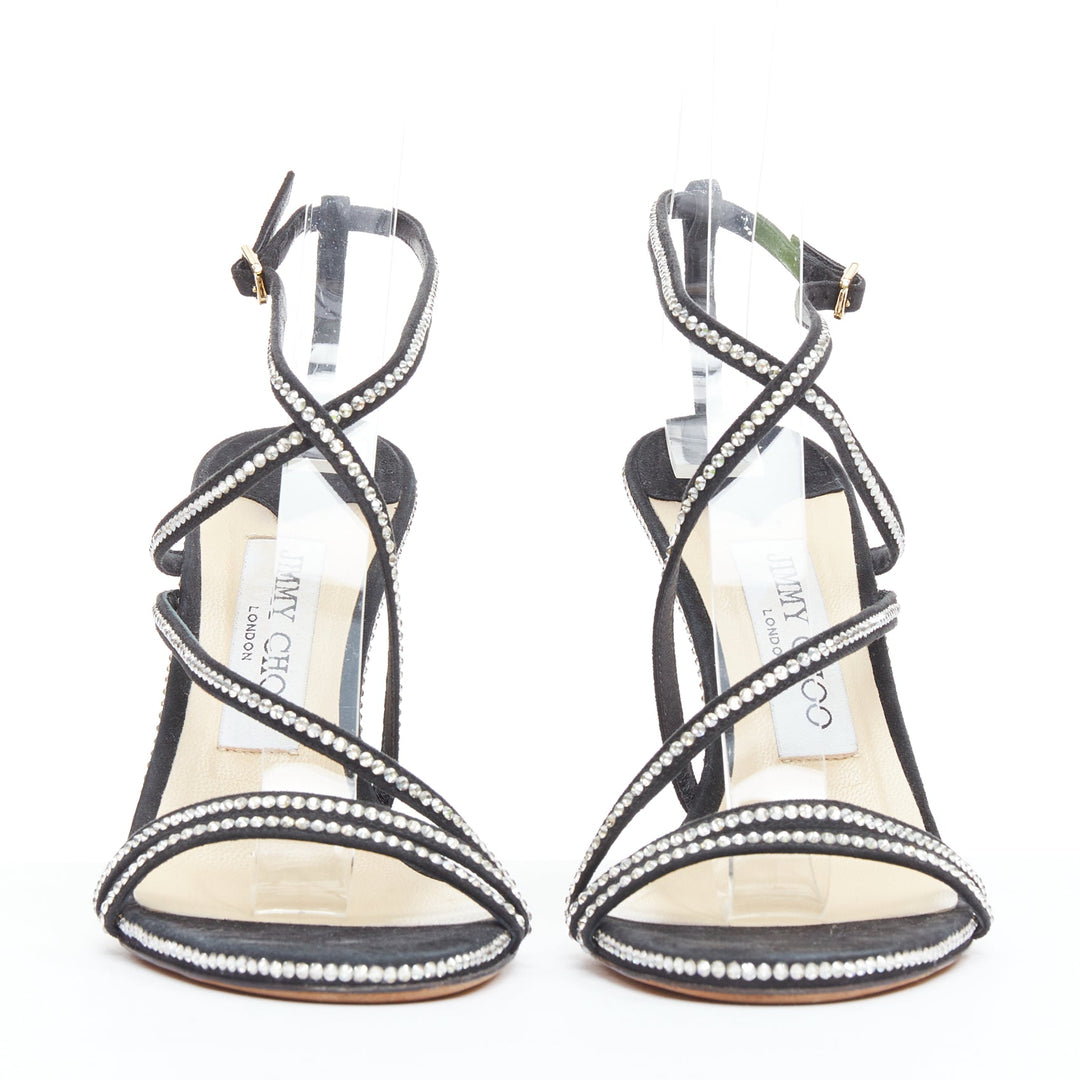 JIMMY CHOO black suede crystal d'orsay strappy sandals EU36