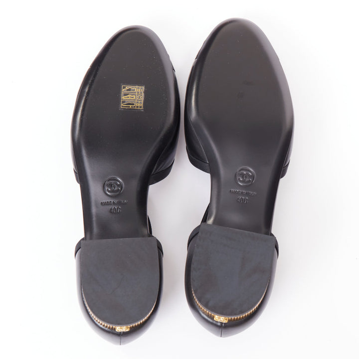 CHANEL 20C black leather grosgrain cap toe gold CC heel mary jane flats EU40