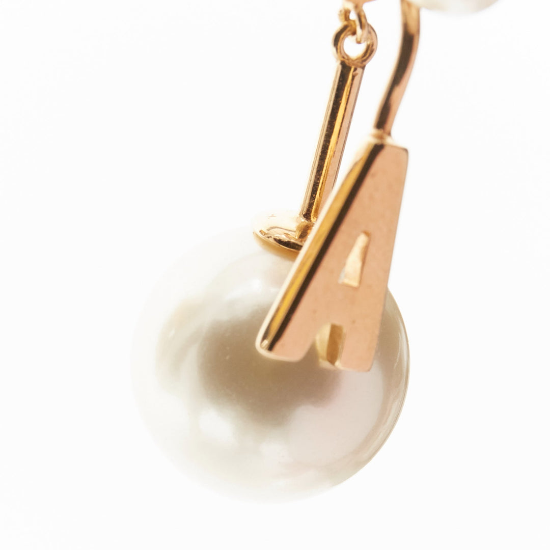 DIOR Tribales gold metal Letter A faux pearl dangling pin earring single