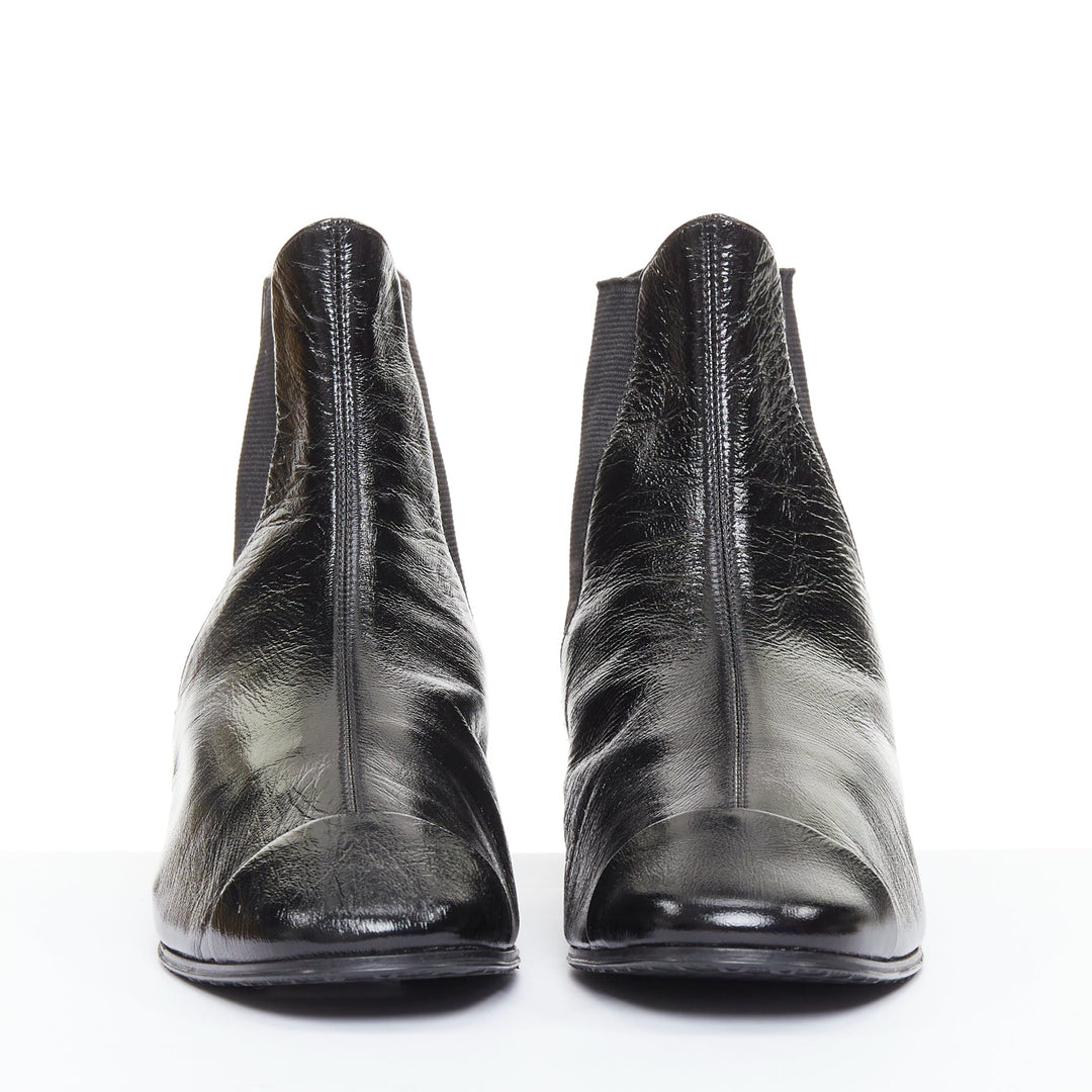 CHANEL 2019 Lami Fantasy black crinkled calfskin gold CC  chelsea boots EU39.5