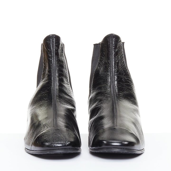 CHANEL 2019 Lami Fantasy black crinkled calfskin gold CC  chelsea boots EU39.5