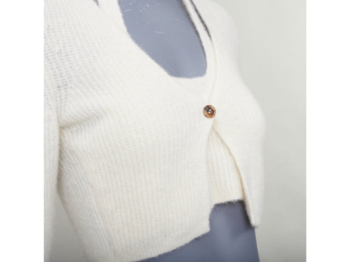 T ALEXANDER WANG cream alpaca blend halter crop deconstructed cardigan S