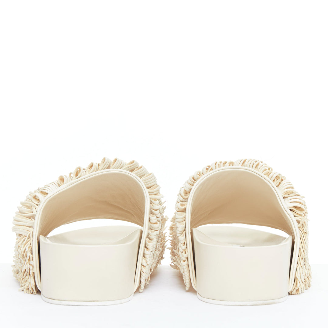 JIL SANDER beige leather fringe platform slides sandals EU38