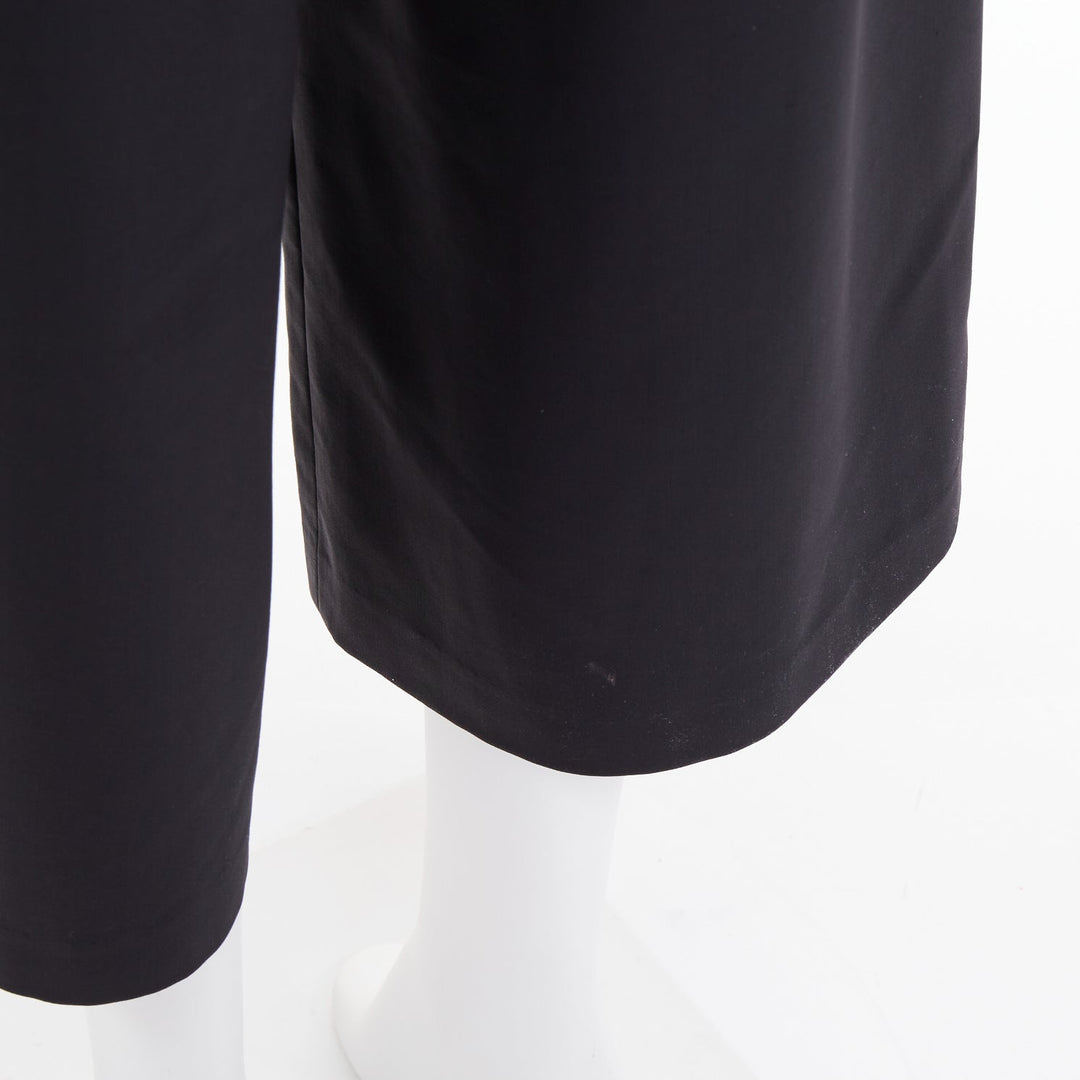 TIBI black low sheen fabric pleated front wide cropped trousers culottes US0 XS