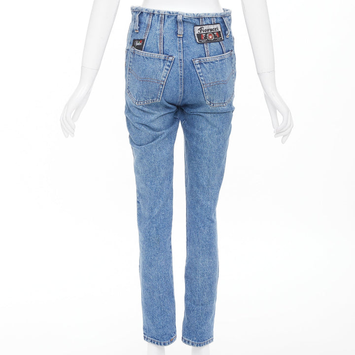 FIORUCCI Vintage washed blue panelled high waisted slim straight jeans 26" S