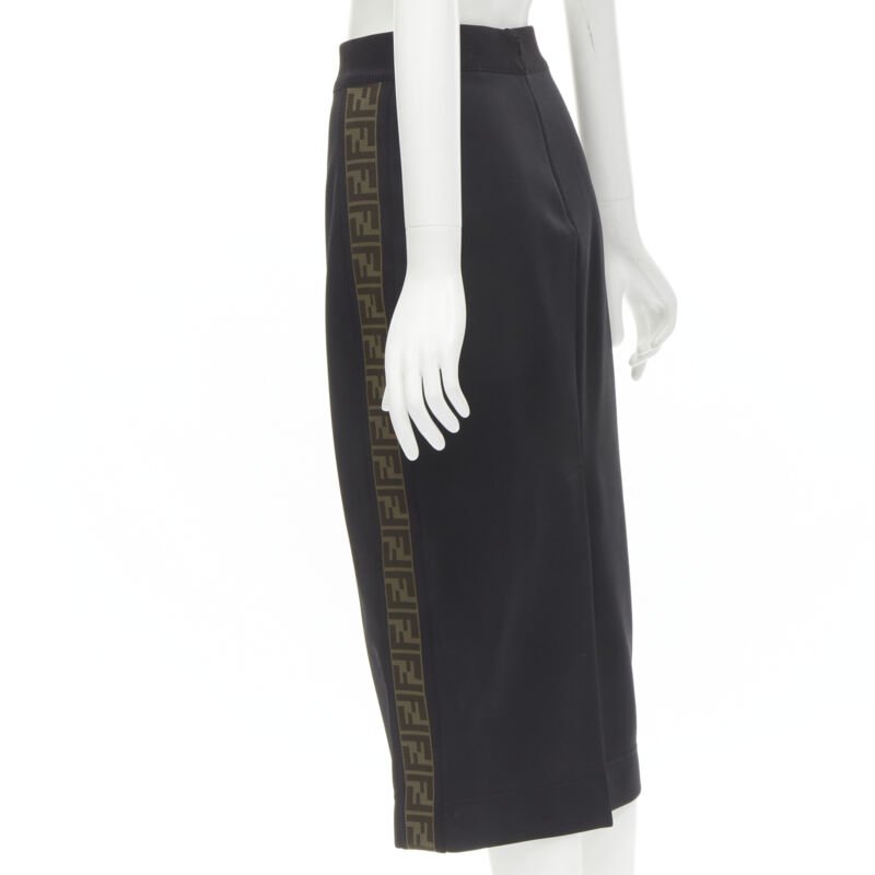 FENDI black brown FF Zucca monogram trim knee length skirt IT42 M