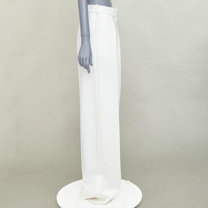 ALEXANDRE VAUTHIER white satin trim pleated front wide leg pants