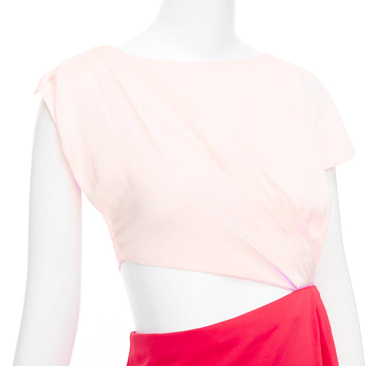 VIONNET pink red silk blend bias cut draped asymmetric cut out dress IT38 XS