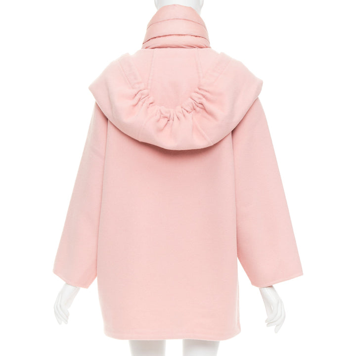 MONCLER pink double face virgin wool cashmere goose down hooded jacket Sz0 XS