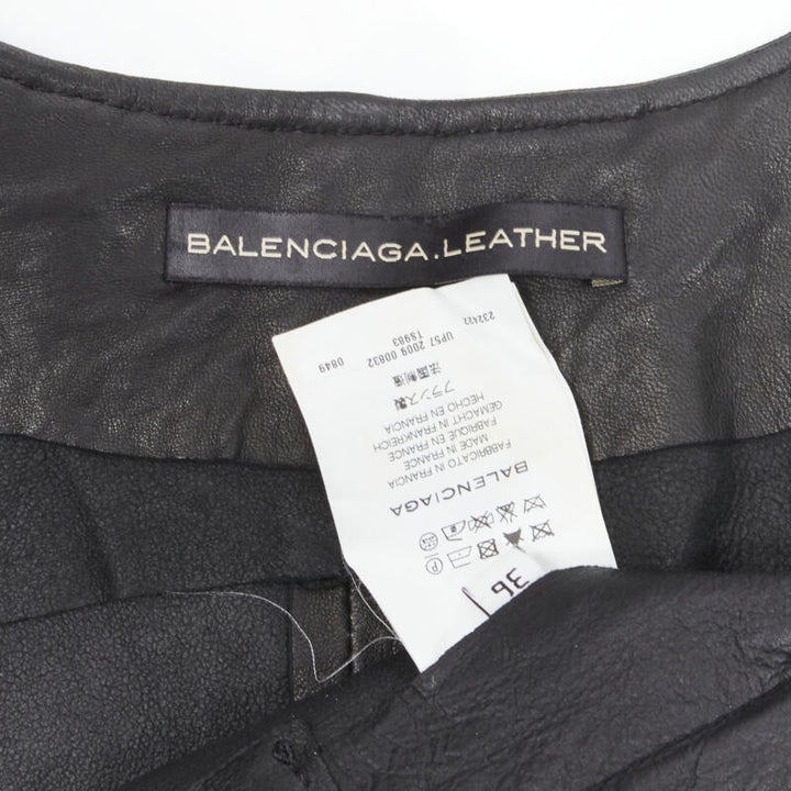 BALENCIAGA 2009 black lambskin leather asymmetric collar biker jacket FR36 XS