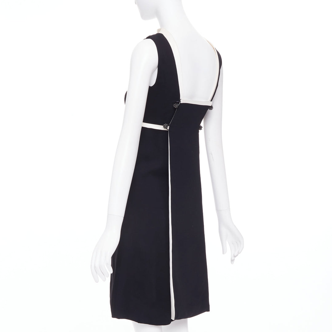 BALENCIAGA Nicolas Ghesquiere 2007 black cream square neck back dress FR36 S