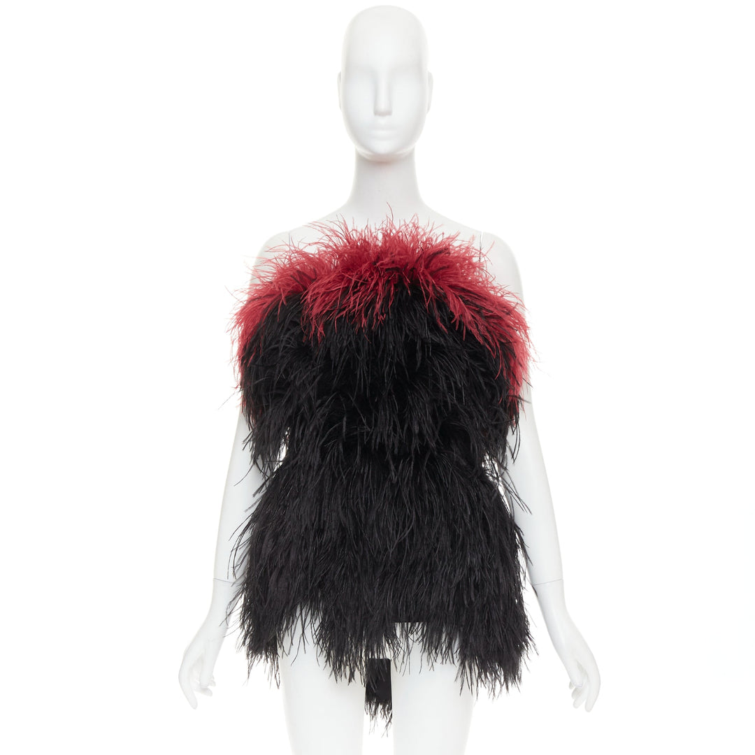 rare ALEXANDRE VAUTHIER COUTURE SS2022 Runway black red ostrich feather dress