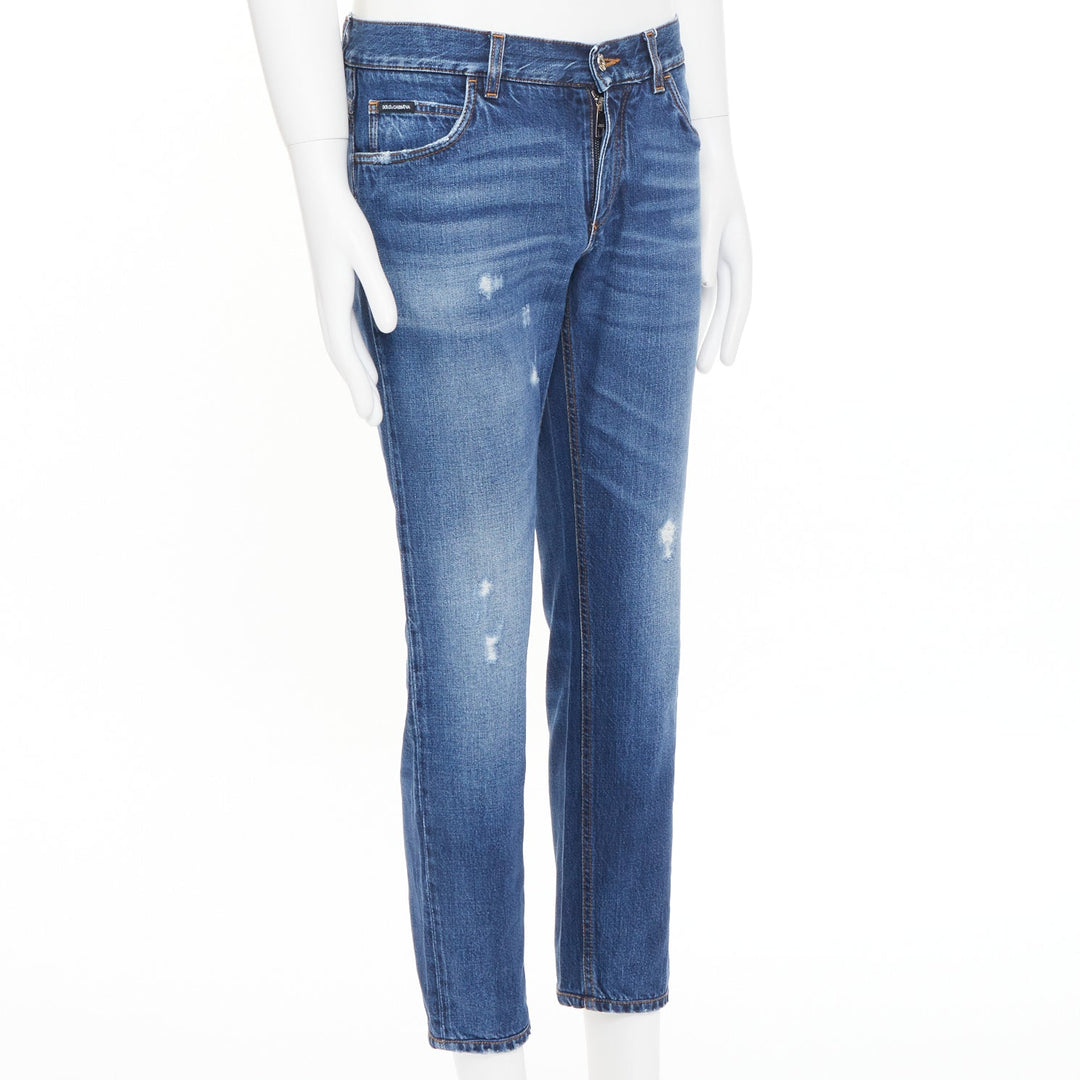 DOLCE GABBANA Martini mid blue distressed cotton denim jeans IT48 M