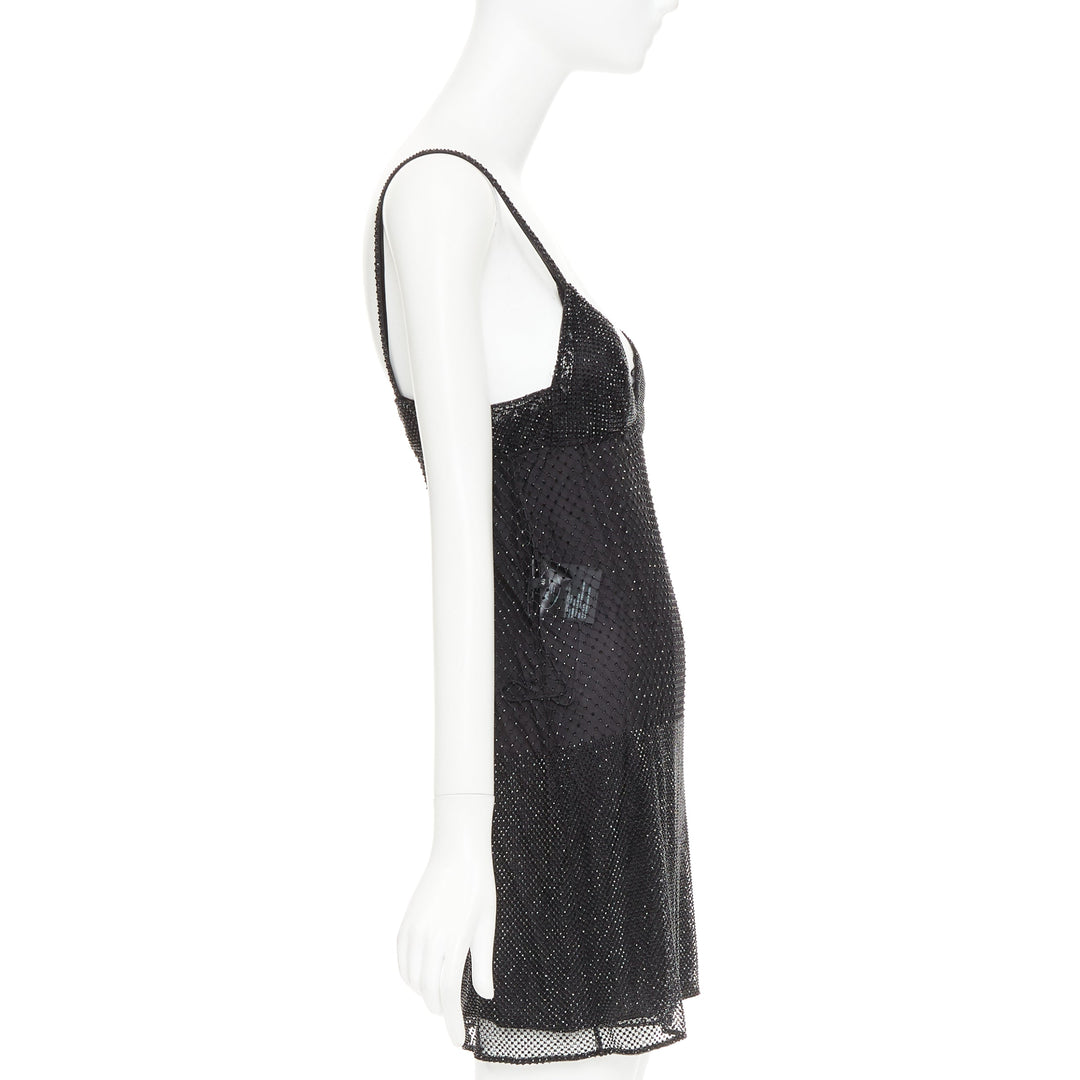 PRADA 2022 black rhinestone crystal degrade embellished mini slip dress IT40 S