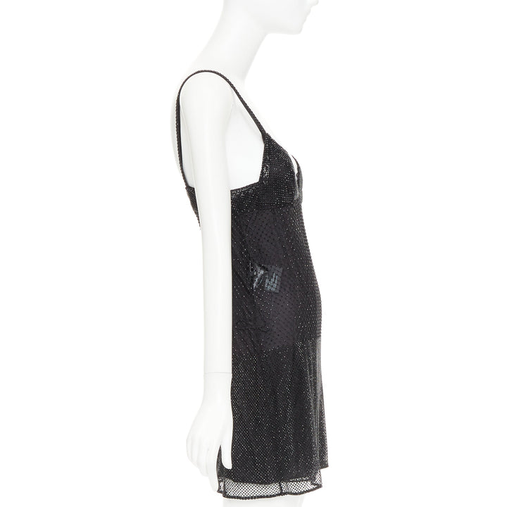 PRADA 2022 black rhinestone crystal degrade embellished mini slip dress IT40 S