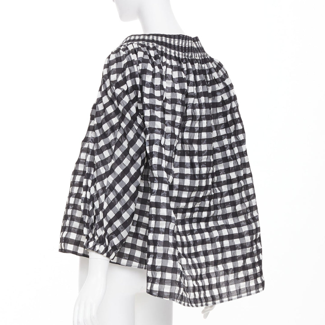 ALAIA black white checked gingham smocked neck asymmetric loose top FR36 S