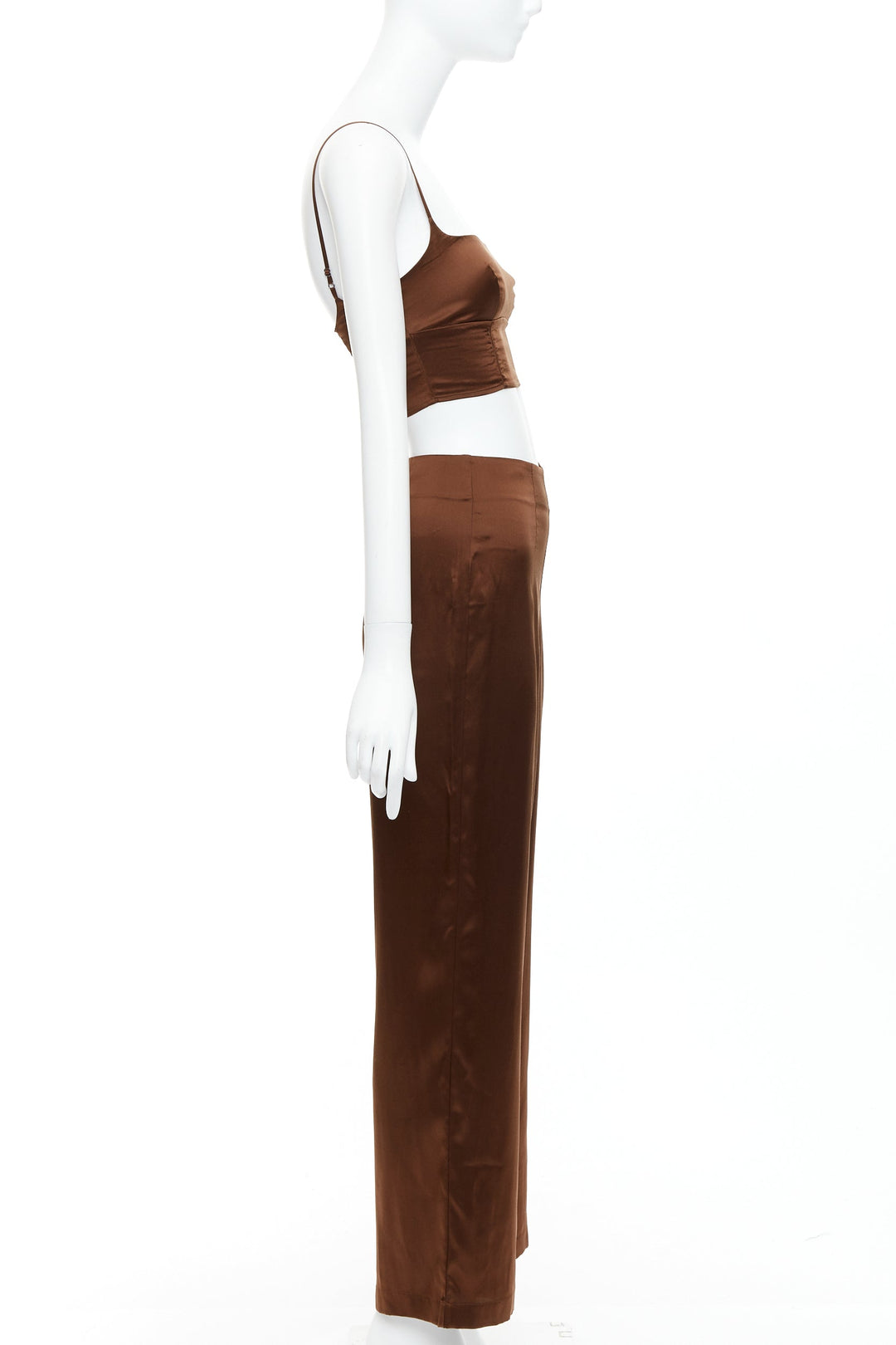 REFORMATION 100% silk brown elastic cropped top wide leg pants US0 XS