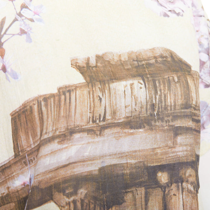 DOLCE GABBANA 100% silk cream purple Rome Ruins floral print boxy top IT38 XS
