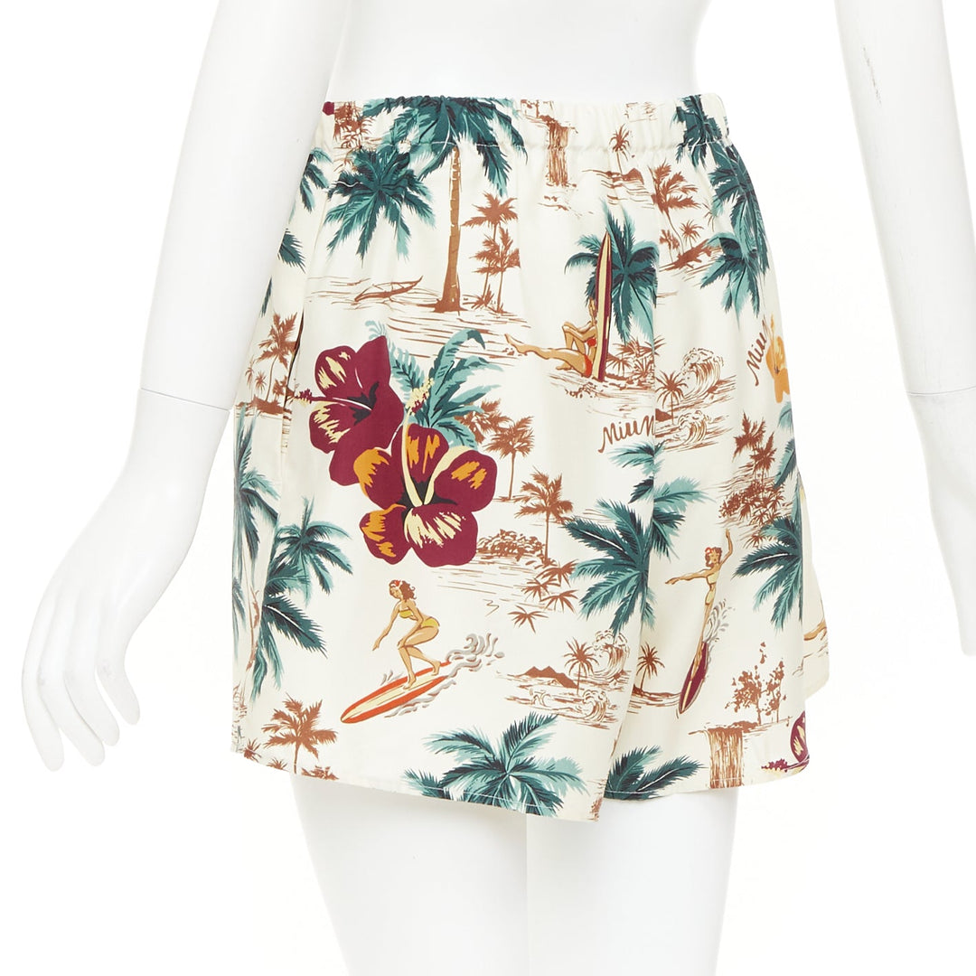 MIU MIU 2023 100% silk multicolor cream Hawaiian Surfer boxer shorts Sz1 XS