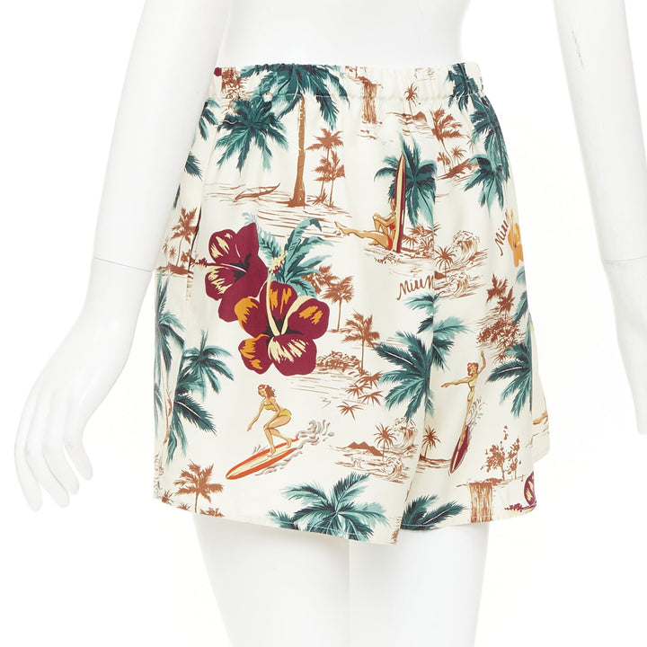 MIU MIU 2023 100% silk multicolor cream Hawaiian Surfer boxer shorts Sz1 XS