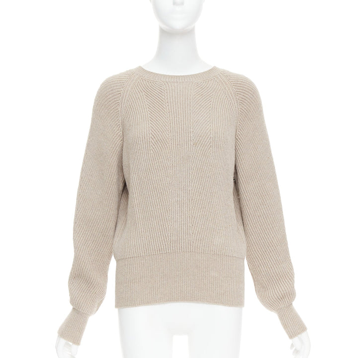 STELLA MCCARTNEY 2015 taupe virgin wool contour ribbed knit sweater IT38 XS