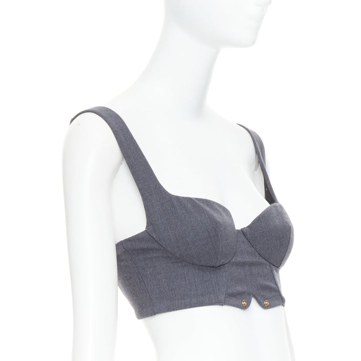 LA PERLA grey virgin wool gold studs cropped bustier top IT36D S