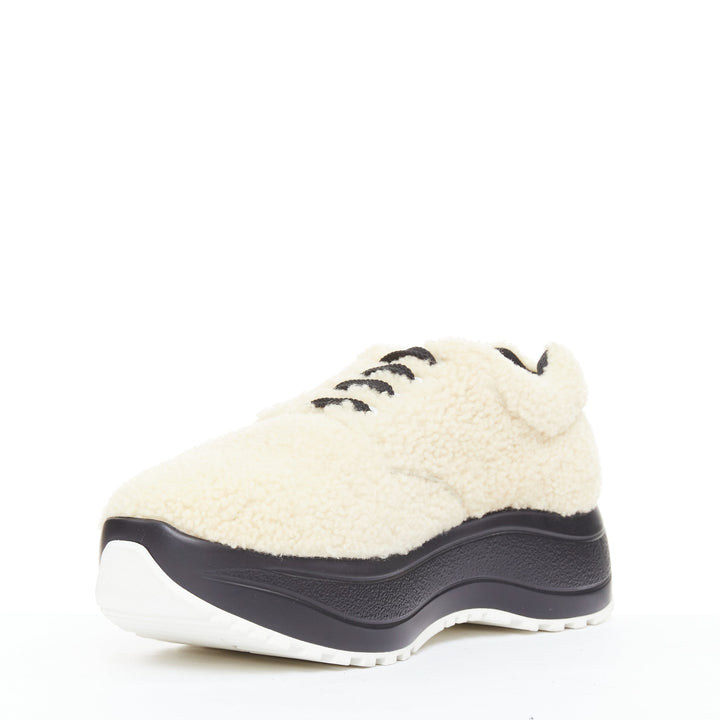 CELINE Delivery beige shearling black midsoles chunky sneakers EU40