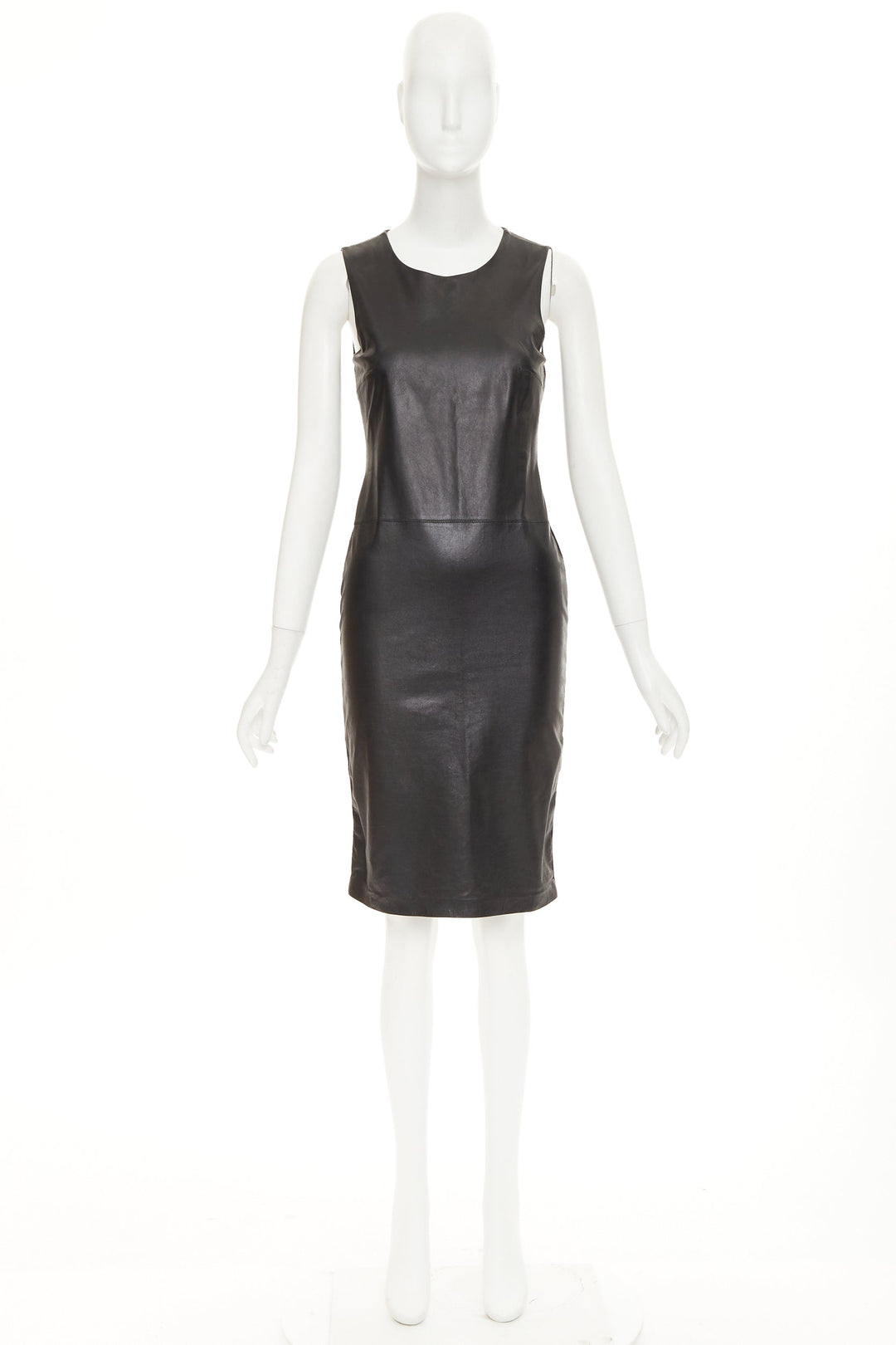 RALPH LAUREN PURPLE LABEL black leather cashmere blend sleeveless dress XS