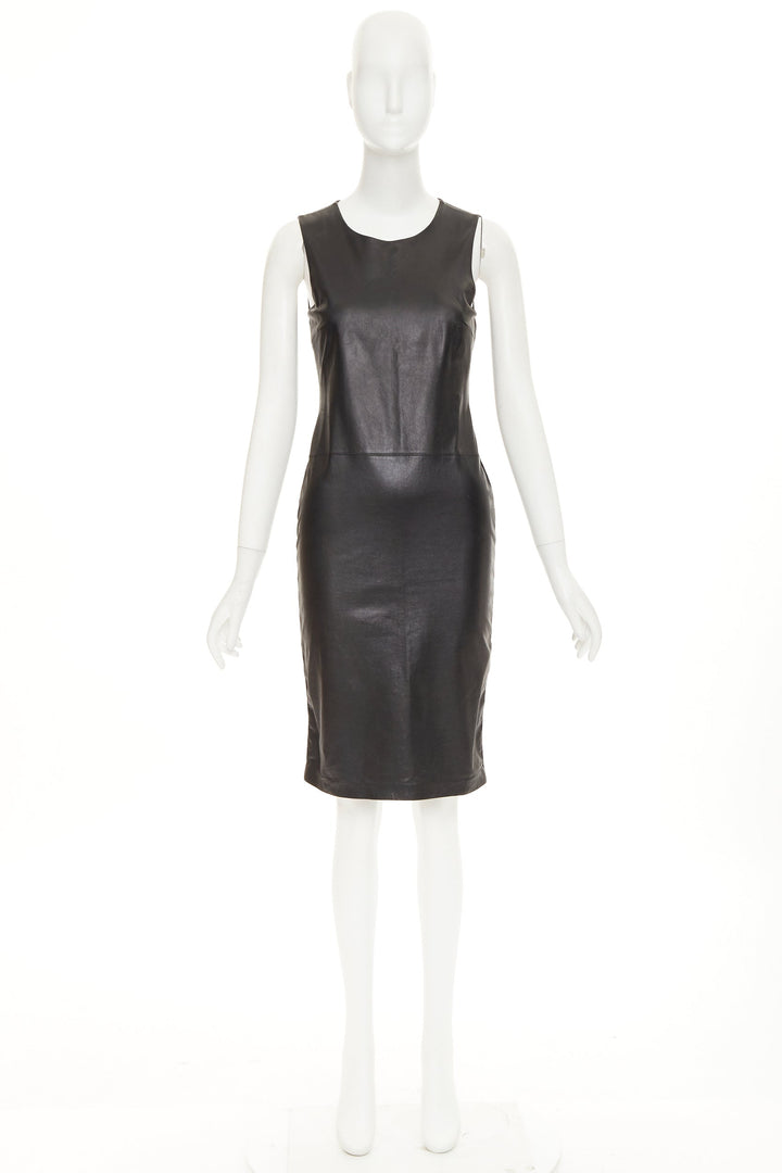 RALPH LAUREN PURPLE LABEL black leather cashmere blend sleeveless dress XS