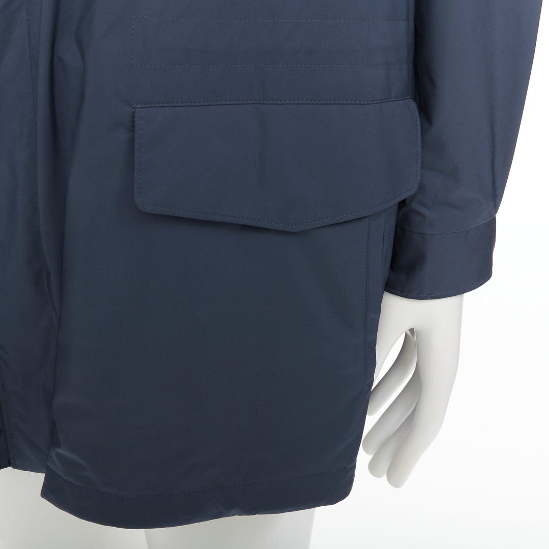 LORO PIANA Traveller navy windtech light 100% cashmere lined coat IT58 4XL