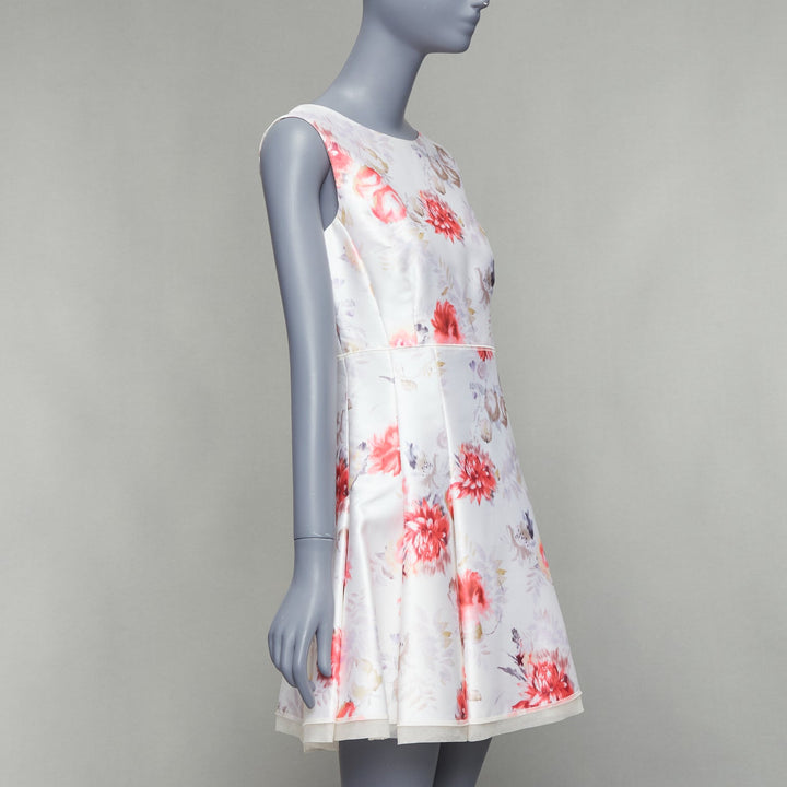 GIAMBATTISTA VALLI cream red lilac floral print tulle fit flare dress IT42 S