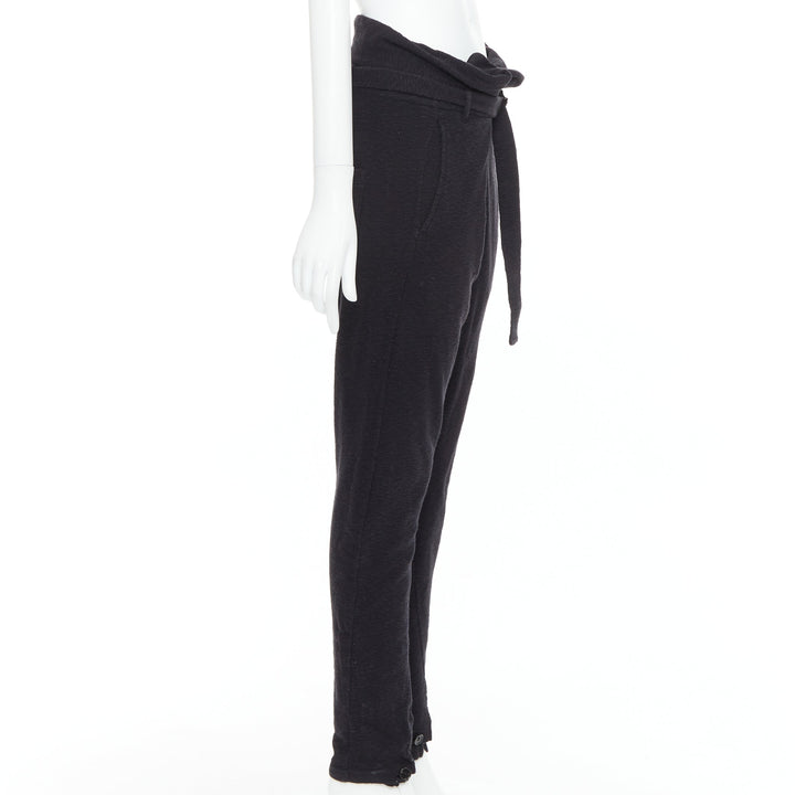 ANN DEMEULEMEESTER black cotton wool knit belted tapered pants S