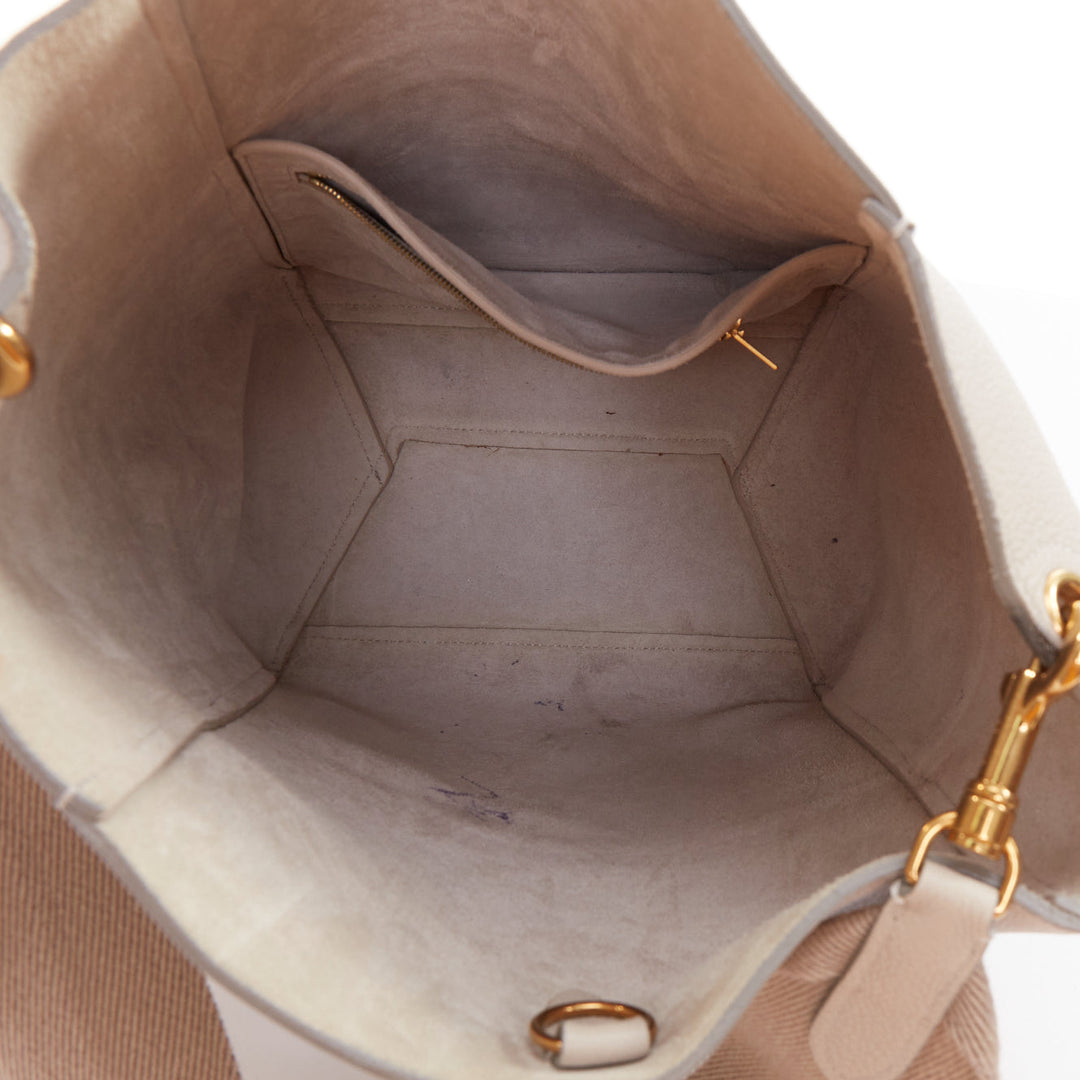 OLD CELINE Seau Sangle off white grey calfskin wool canvas strap bucket bag