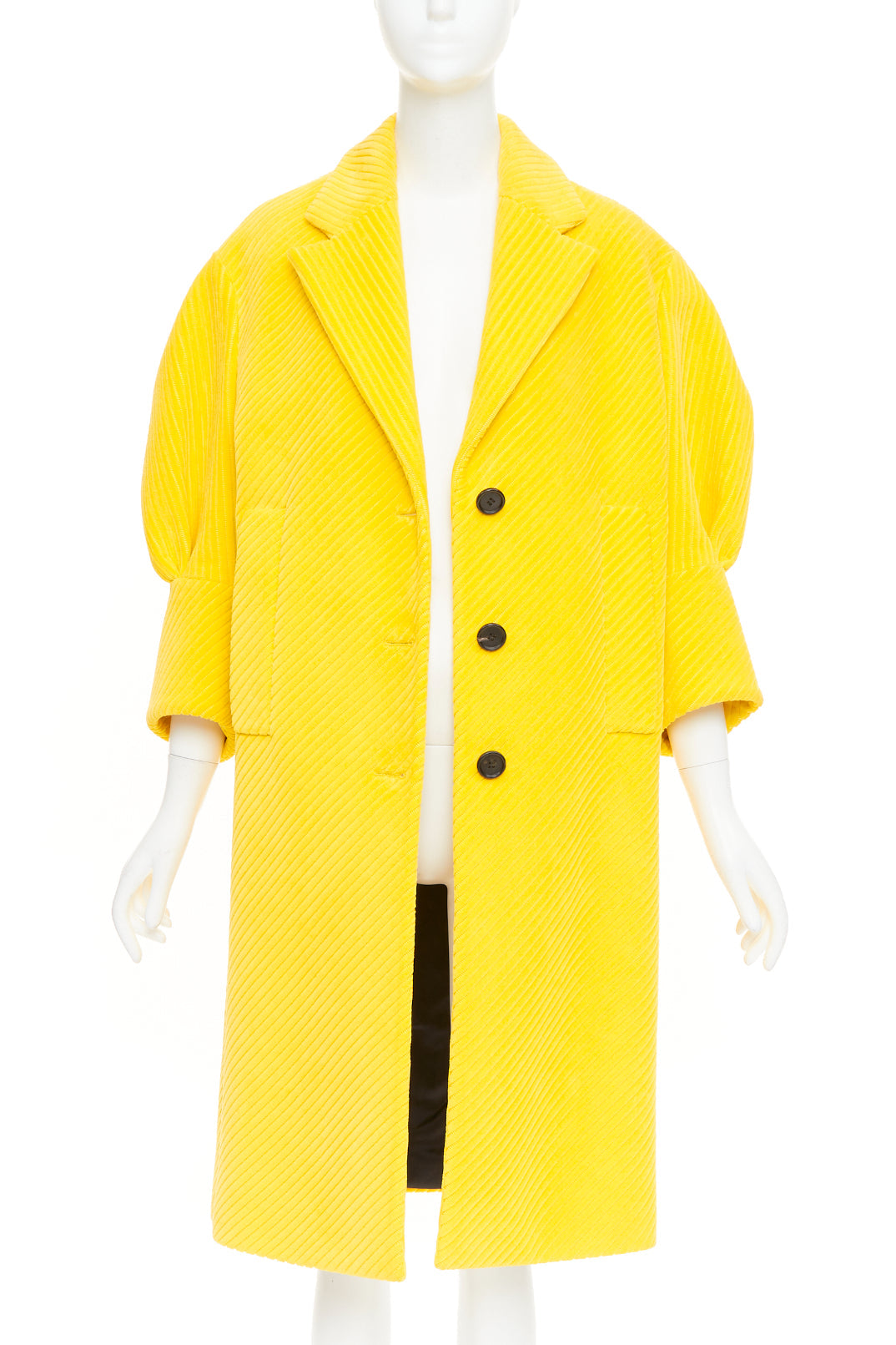 PRADA 2021 Runway yellow cotton corduroy puff sleeve oversized coat IT38 XS
