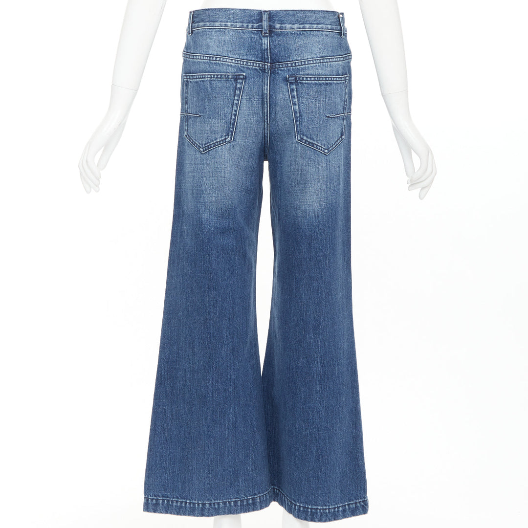 CHRISTIAN DIOR blue cotton darted pockets wide leg denim cropped jeans FR36 S