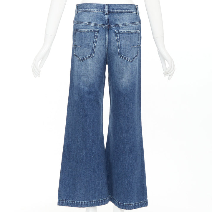 CHRISTIAN DIOR blue cotton darted pockets wide leg denim cropped jeans FR36 S