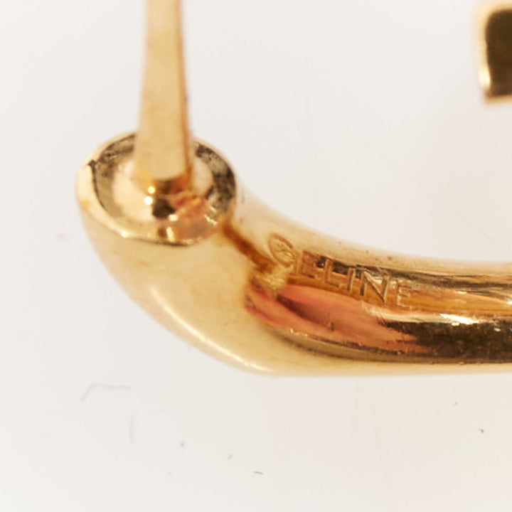CELINE 2018 Phoebe Philo gold tone brass crystal trio loop hoop earrings Pair