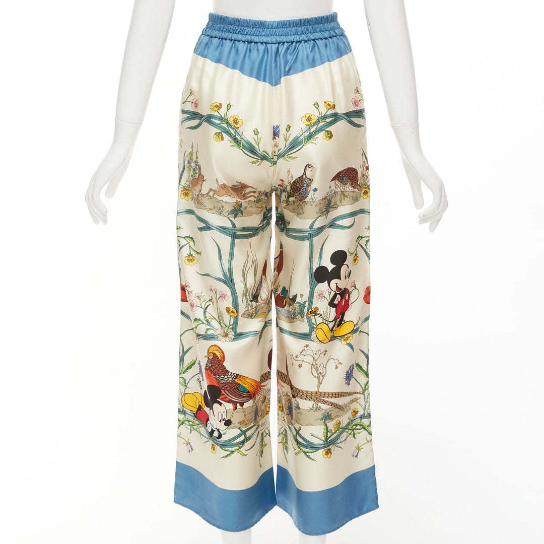 GUCCI Disney Mickey Mouse 100% silk floral print wide pants IT36 XXS