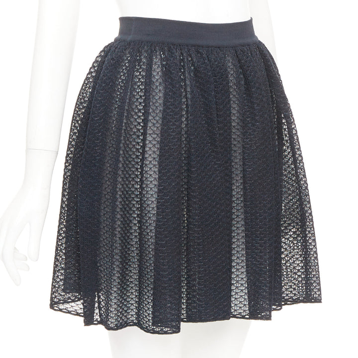 ALAIA black silk blend shiny scale cut out pleated flared skater skirt FR40 L